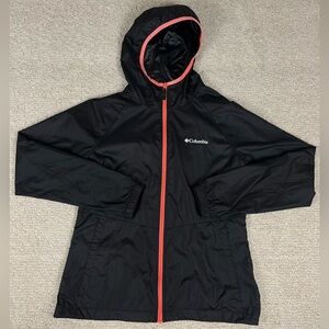 Columbia Jacket Women’s XS Hooded Full Zip Black 100% Polyester “Thin Layer”